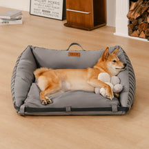 Lit de canapé pliable rayé naturel lavable pour chien - Lounger Mocca