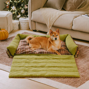 Grand lit pliable lavable pour chien en tartan vintage - Avocuddle