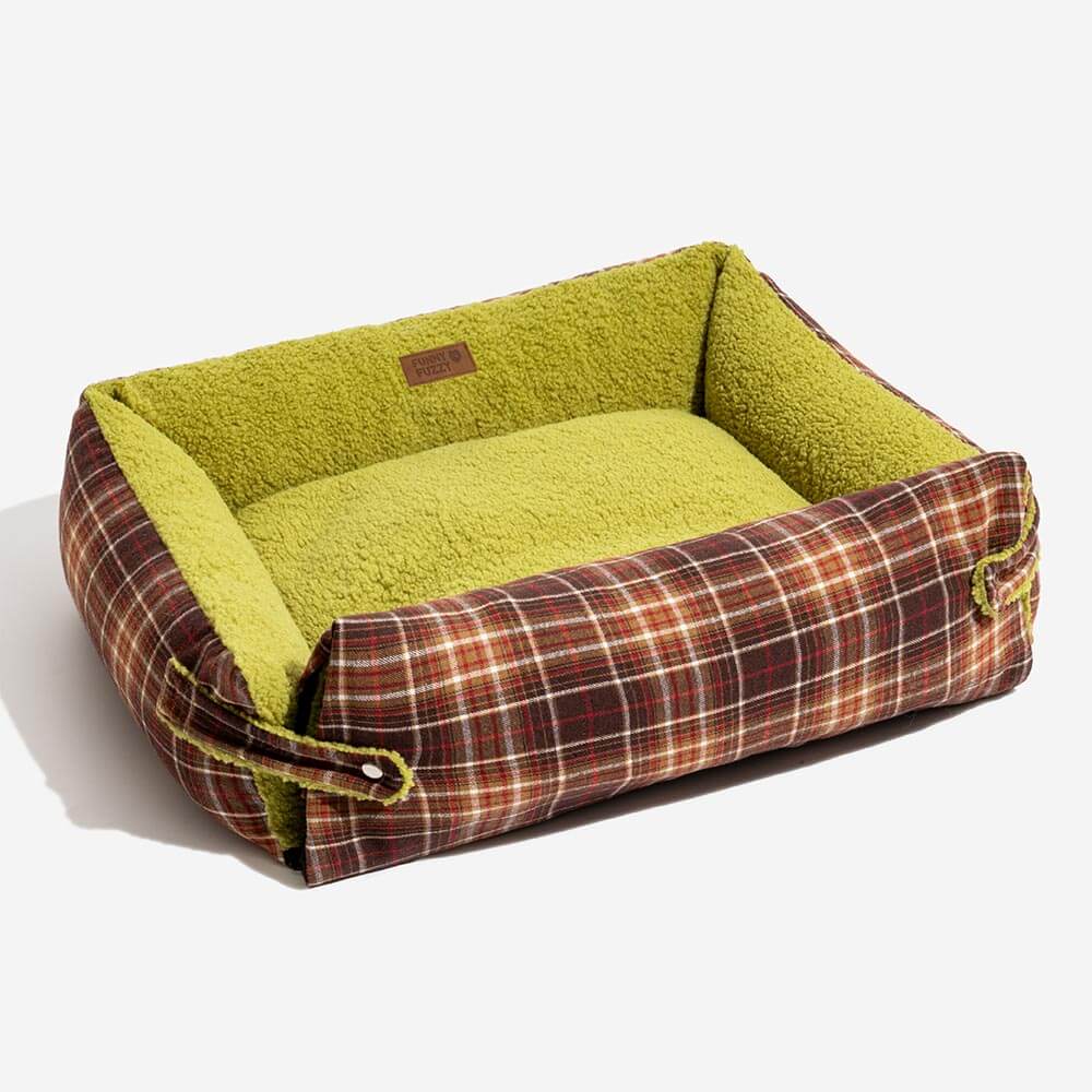 Grand lit pliable lavable pour chien en tartan vintage - Avocuddle