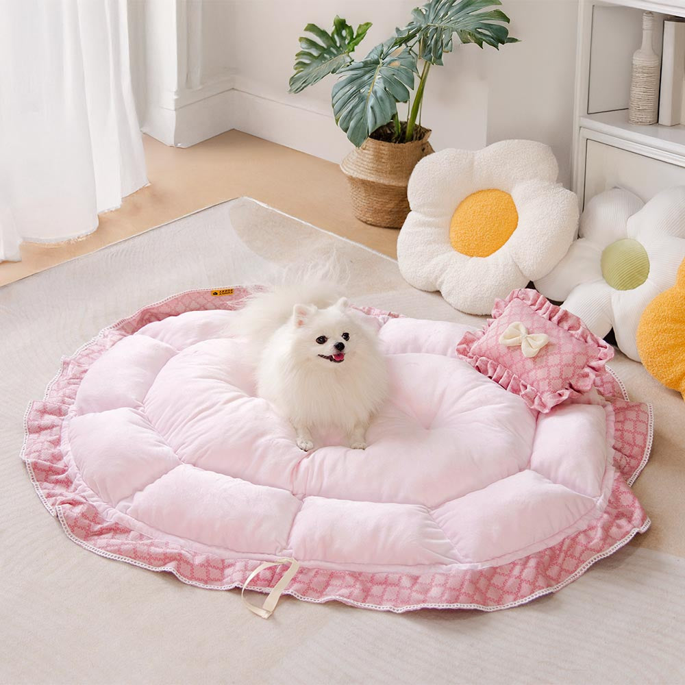 Tapis de lit rond multifonction lavable avec cordon de serrage pour animaux motif floral