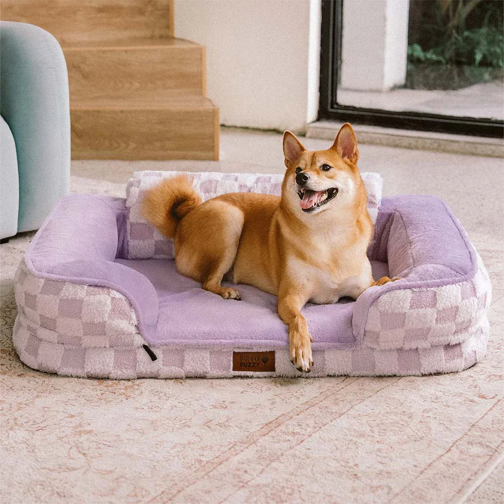 Lit orthopédique pour chien en peluche à motifs checkered – CloudNooki