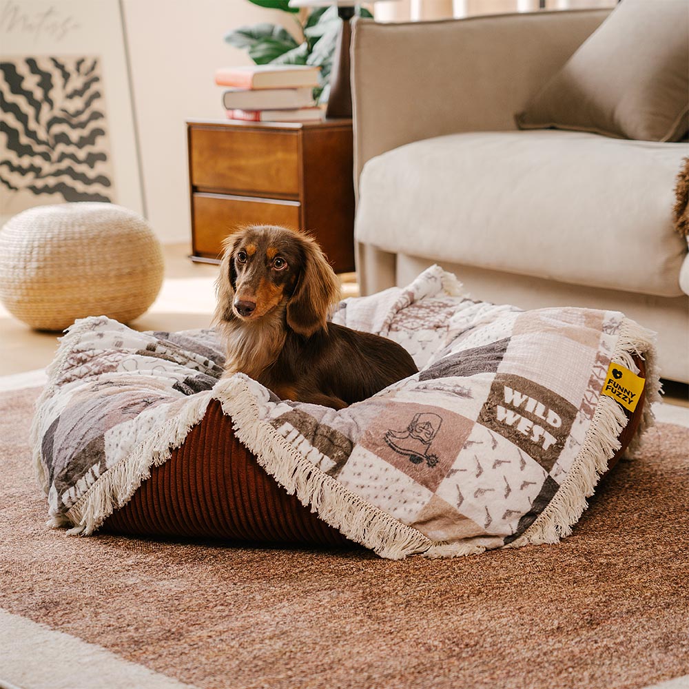 Panier pour Chien Anti-Griffures Lavable Boho avec Franges Apaisant Rond - Nuit Chasser