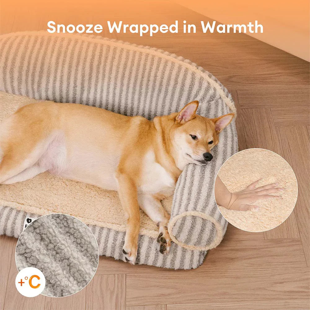 Sofa lit orthopédique lavable pour chien et chat Fluffy Stripe - Latte Nooki
