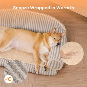 Sofa lit orthopédique lavable pour chien et chat Fluffy Stripe - Latte Nooki