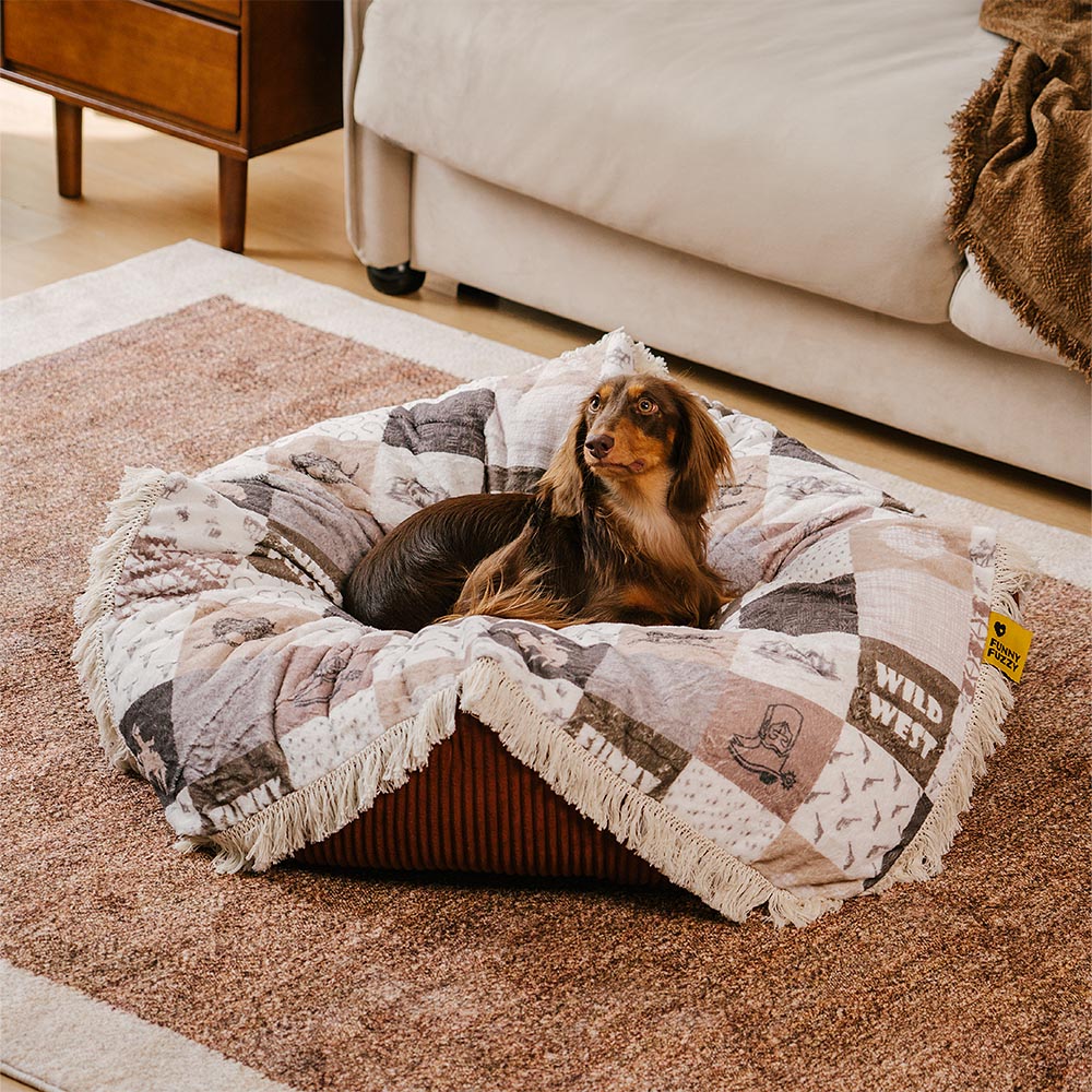 Panier pour Chien Anti-Griffures Lavable Boho avec Franges Apaisant Rond - Nuit Chasser