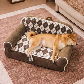 Canapé Orthopédique en Sherpa matelassé en Diamant pour Chien & Chat - Cèdre Cocoa