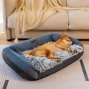 Grand canapé-lit lavable moelleux pour chien en denim