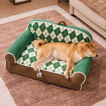 Canapé Orthopédique en Sherpa matelassé en Diamant pour Chien & Chat - Cèdre Cocoa