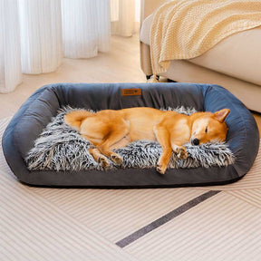 Grand canapé-lit lavable moelleux pour chien en denim