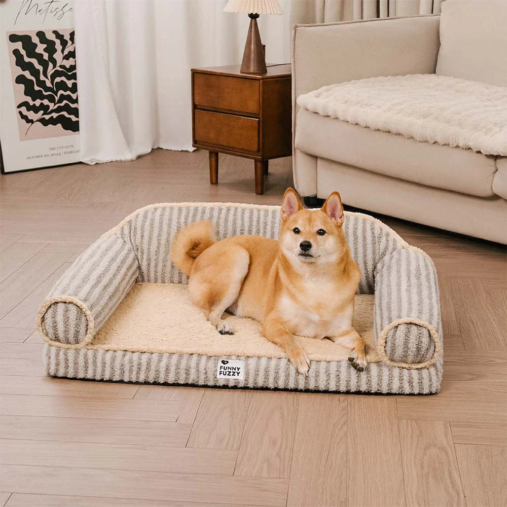 Sofa lit orthopédique lavable pour chien et chat Fluffy Stripe - Latte Nooki