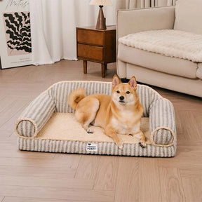 Sofa lit orthopédique lavable pour chien et chat Fluffy Stripe - Latte Nooki