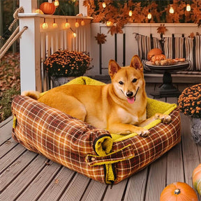 Grand lit pliable lavable pour chien en tartan vintage - Avocuddle