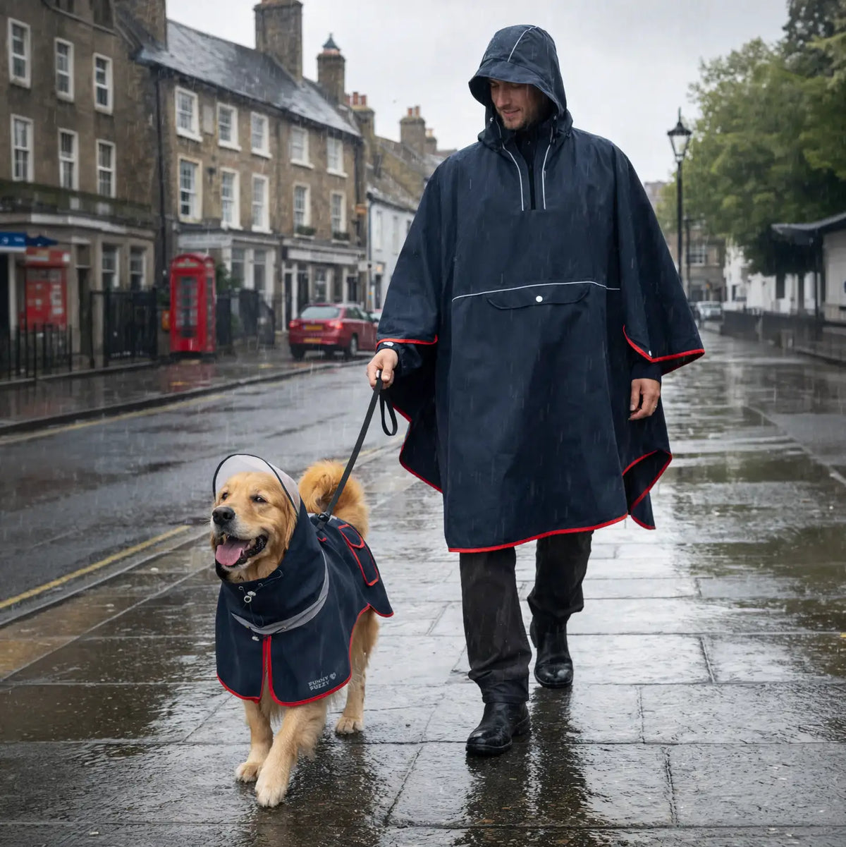 Imperméable réfléchissant réglable avec poche pour chien et maître - Restez au sec
