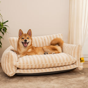 Lit pour chien et chat en faux lambswool à rayures tendance à double couche - Extérieur