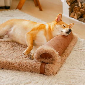 Tapis pour chien réversible en simili cuir avec plaid chaud éponge amovible et oreiller