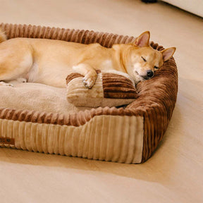 Lit pour chien en flanelle à blocs de couleur vintage avec coussin amovible – CozyRest