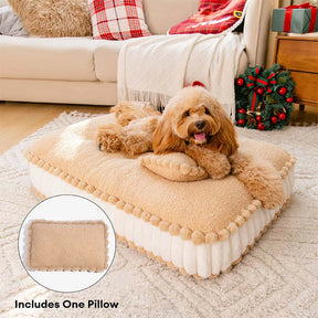 Lit apaisant pour chien en peluche moelleuse, inspiré du biscuit, avec oreiller – SweetNap