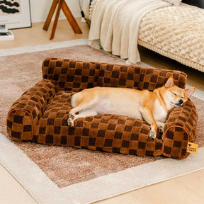 Lit orthopédique amovible en peluche à carreaux pour chien – CozyNest