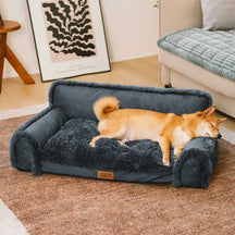 Lit orthopédique pour chien en cuir synthétique et mousse amovible avec peluche - WarmRest