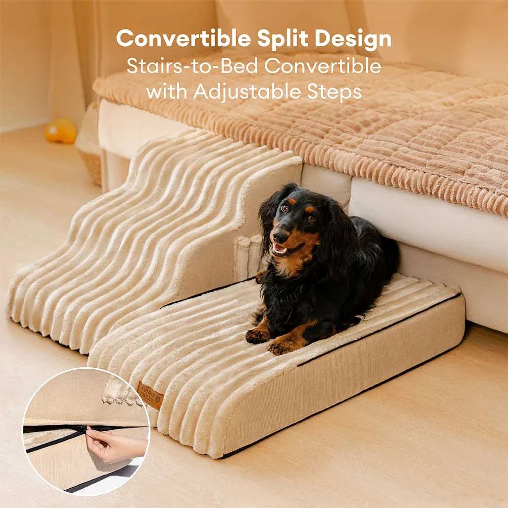 Escalier et lit pour animaux détachables en peluche moelleuse 2 en 1 - CreamyRamp