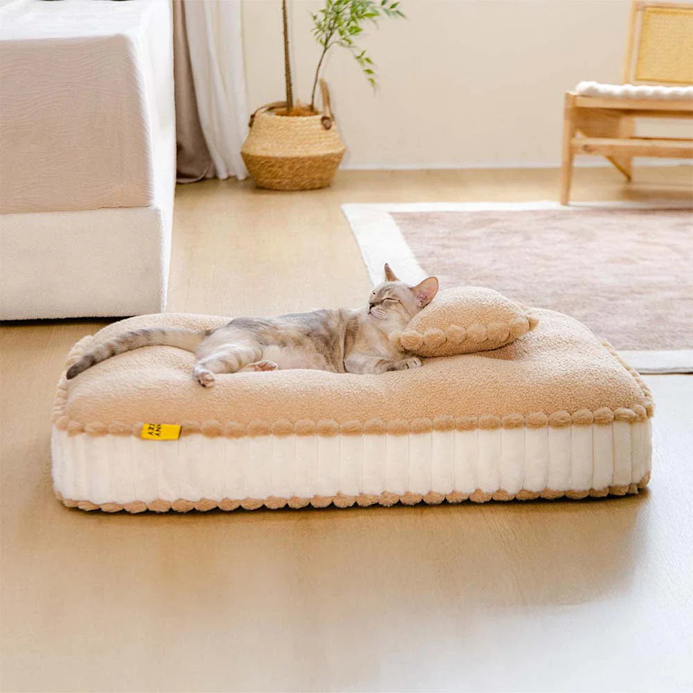 Lit apaisant pour chien en peluche moelleuse, inspiré du biscuit, avec oreiller – SweetNap