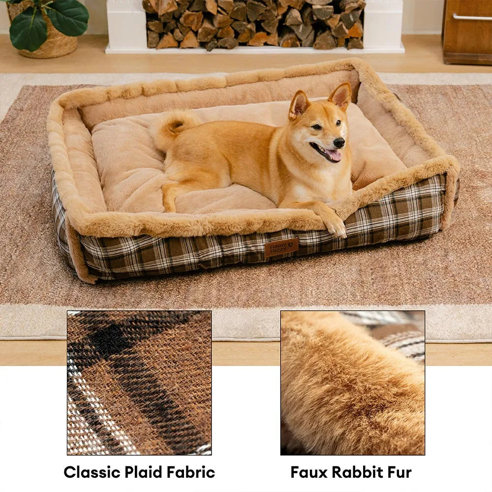 Lit pour chien en peluche lavable à motif vintage à carreaux - TuckNap