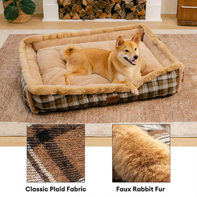 Lit pour chien en peluche lavable à motif vintage à carreaux - TuckNap