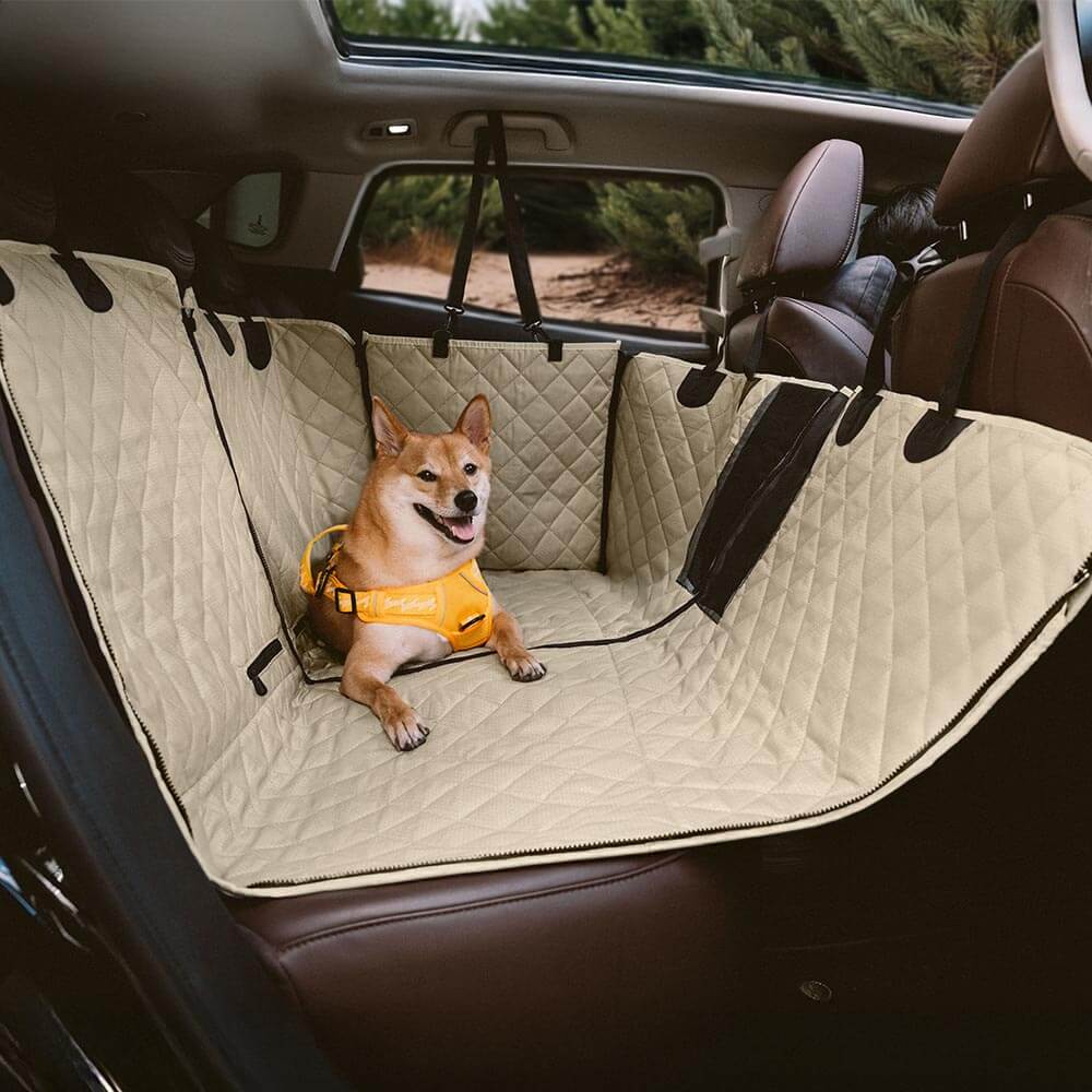 ALLSOPETS Housse Siège Voiture Chien Imperméable 137x147 Cm - Banquette Arrière SUV, Poche Géante, Fenêtre Maille Anti-Anxiété (Orange)