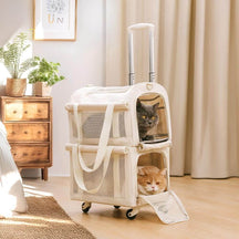 Sac de transport pour animaux à roulettes double couche spacieux pour plusieurs chats