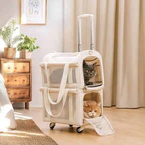 Sac de transport pour animaux à roulettes double couche spacieux pour plusieurs chats
