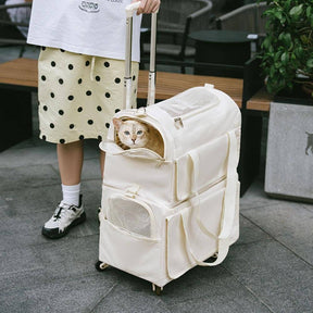 Sac de transport pour animaux à roulettes double couche spacieux pour plusieurs chats