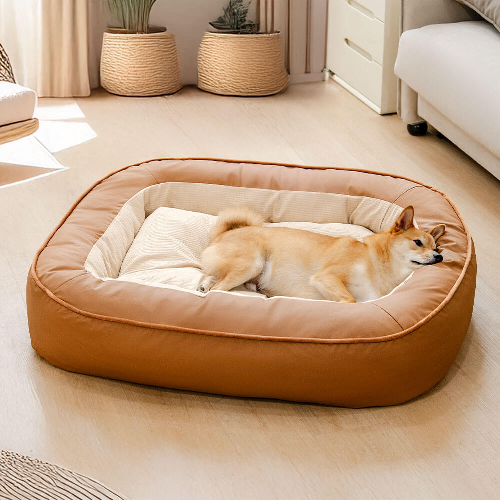 Lit pour chien en cuir PU imperméable antidérapant résistant aux rayures avec soutien complet