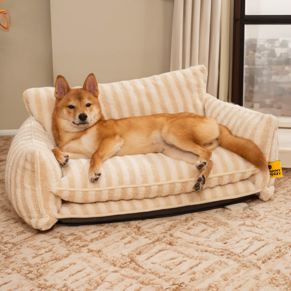 Lit pour chien et chat en faux lambswool à rayures tendance à double couche - Extérieur