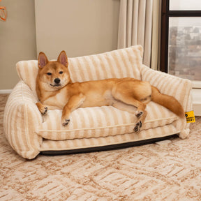Lit pour chien et chat en faux lambswool à rayures tendance à double couche - Extérieur