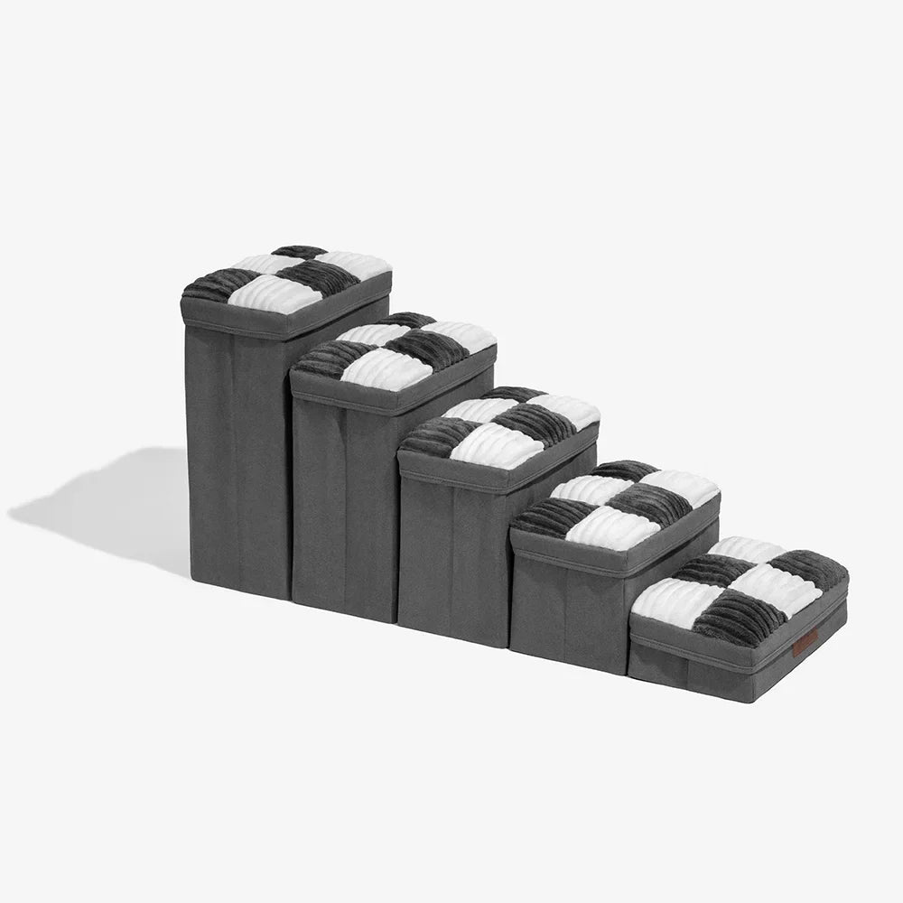 Escalier pour chien en plaid avec échiquier détachable, fait à la main, avec rangement - Marches pliables