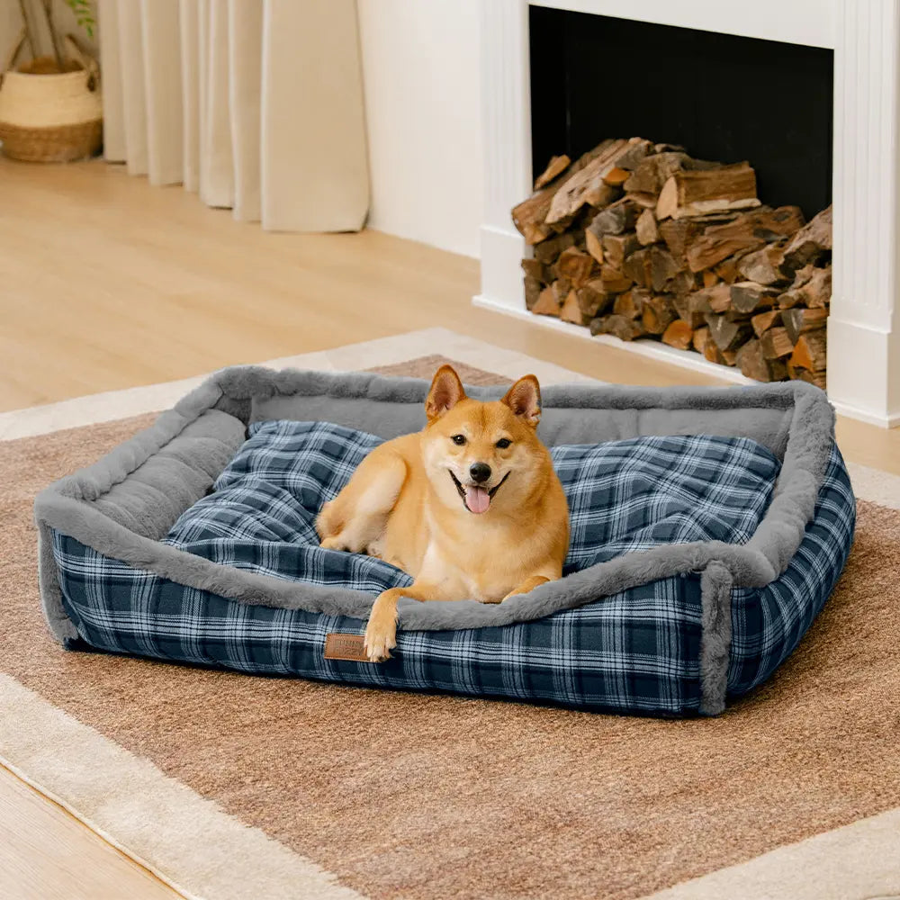 Lit pour chien en peluche lavable à motif vintage à carreaux - TuckNap