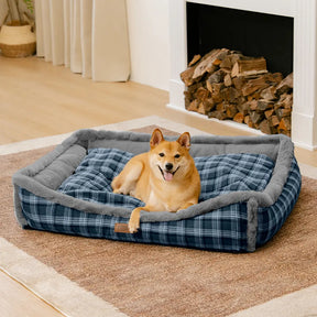 Lit pour chien en peluche lavable à motif vintage à carreaux - TuckNap
