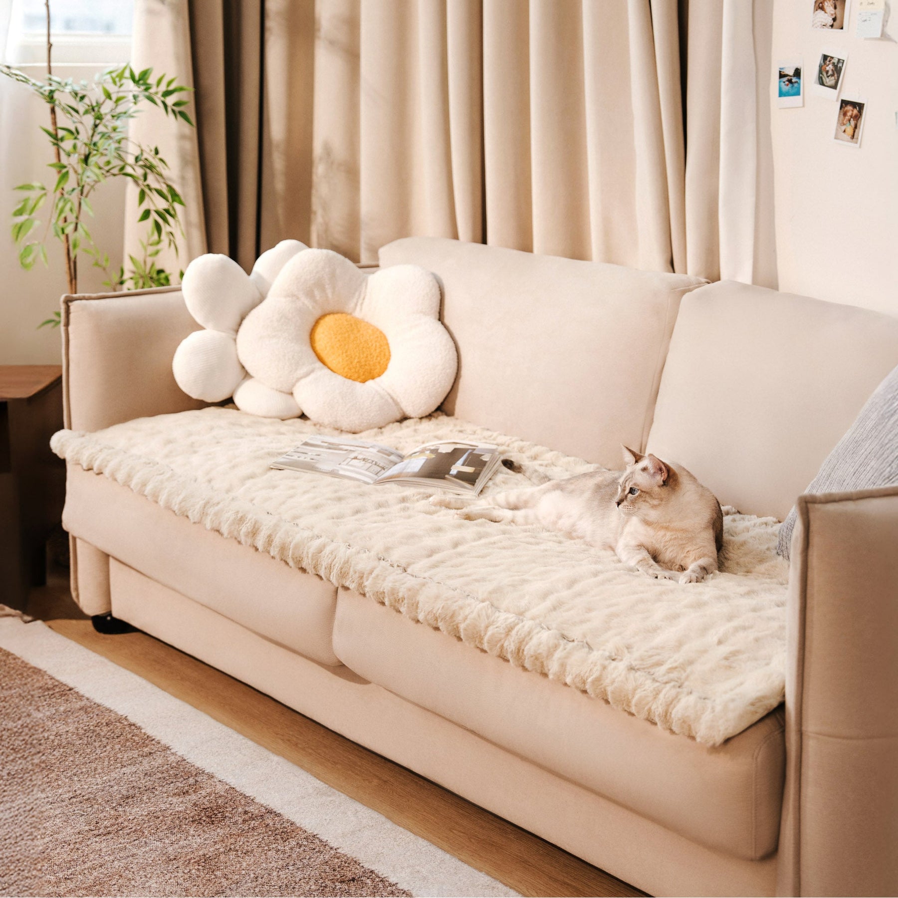 Tapis pour animaux en fausse fourrure pelucheux et chaleureux, housse de canapé antidérapante.