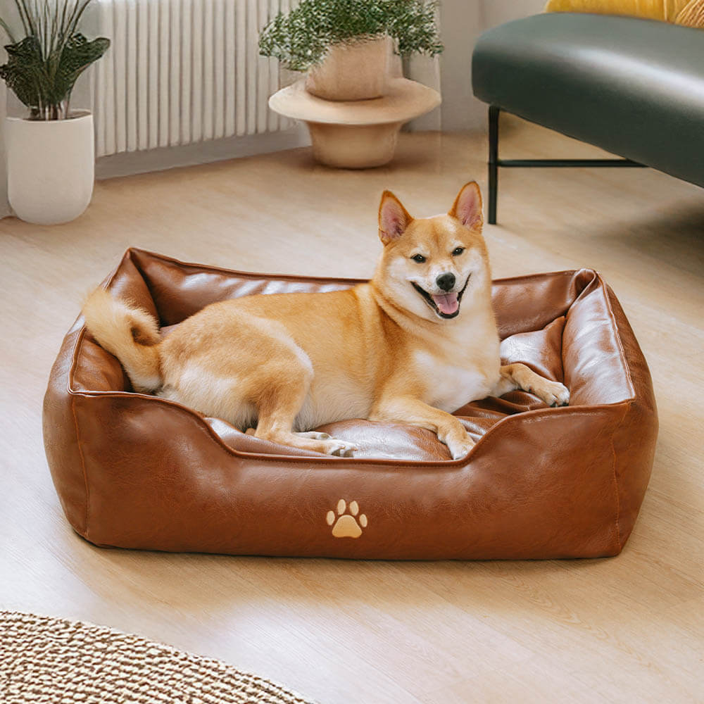 Lit pour chien en simili cuir luxueux imperméable et amovible