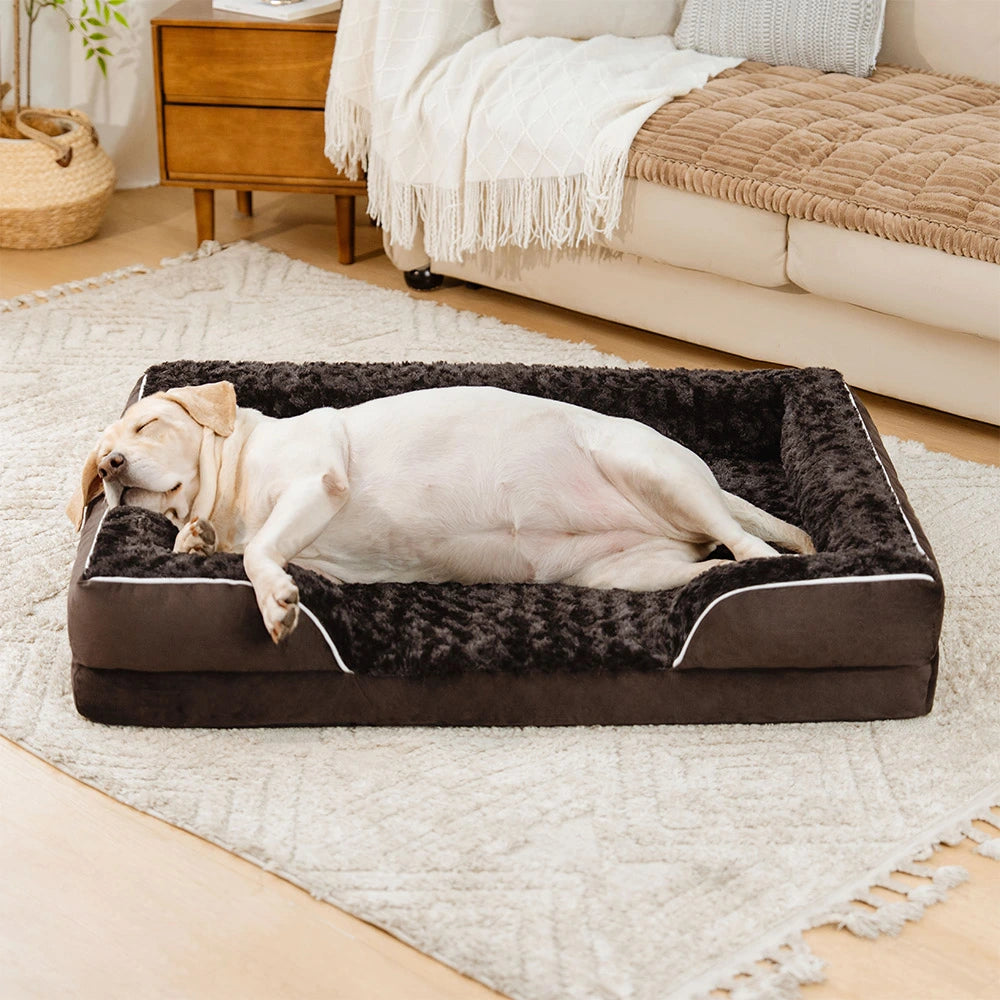 Lit orthopédique pour chien détachable déperlant avec soutien intégral