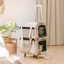 Sac de transport pour animaux à roulettes double couche spacieux pour plusieurs chats