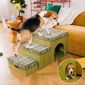 Escalier pour chien pliable avec rangement et condo - Funnyfuzzy SnugNest