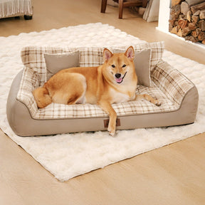 Lit orthopédique pour chien en peluche à carreaux vintage avec coussins - CozyLuxe