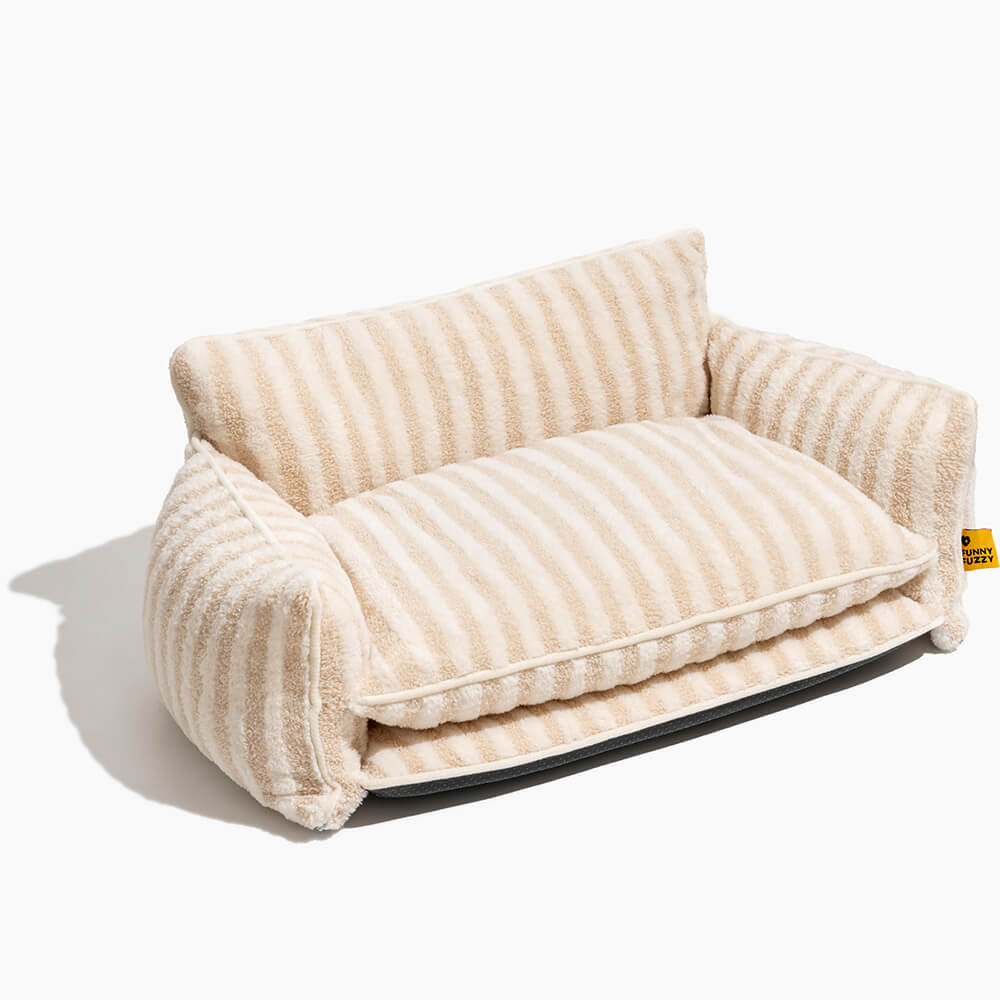 Lit pour chien et chat en faux lambswool à rayures tendance à double couche - Extérieur