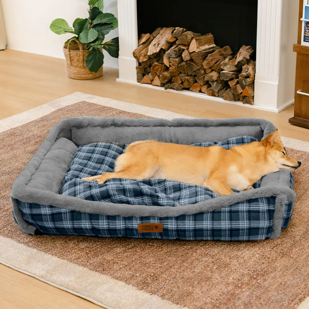 Lit pour chien en peluche lavable à motif vintage à carreaux - TuckNap