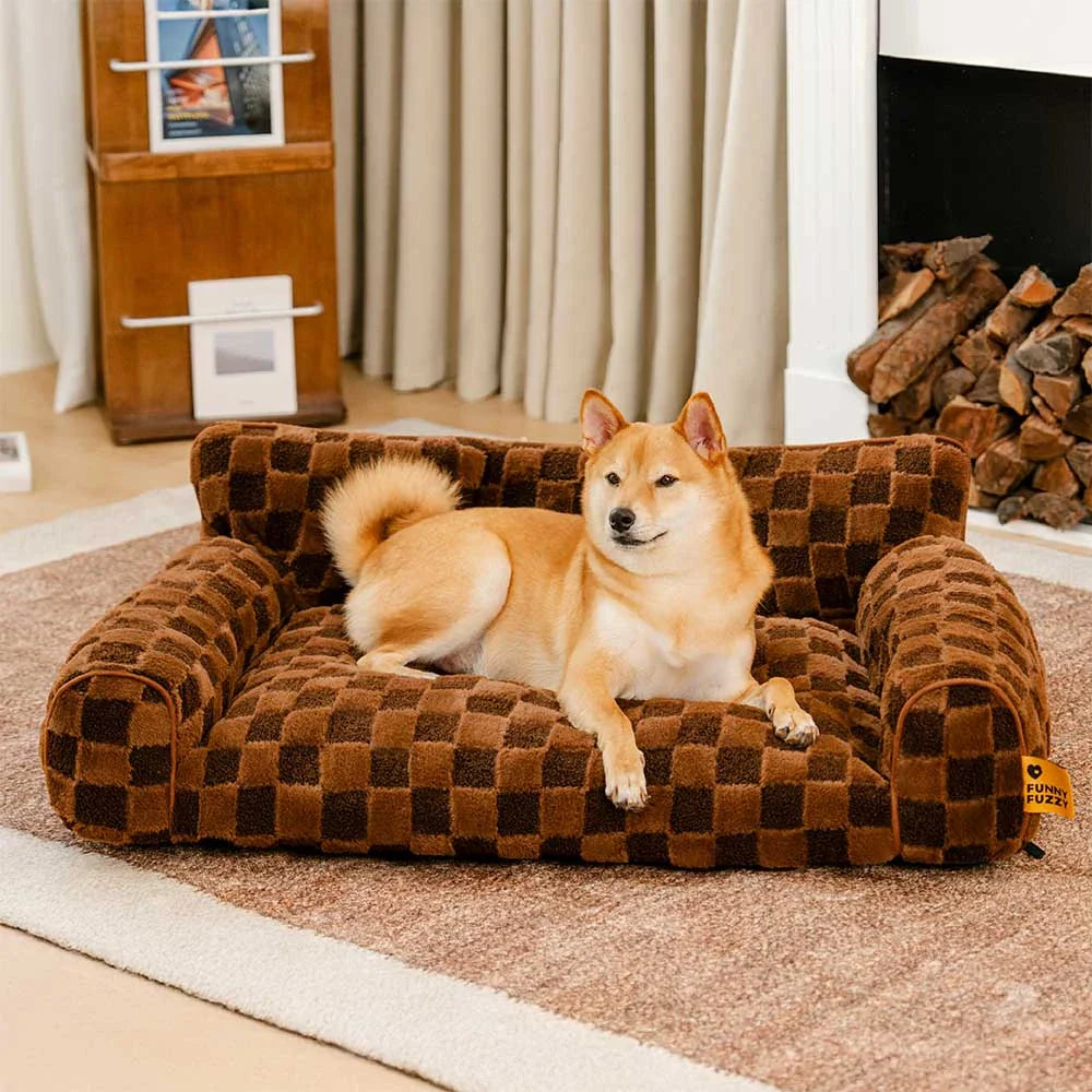Lit orthopédique amovible en peluche à carreaux pour chien – CozyNest