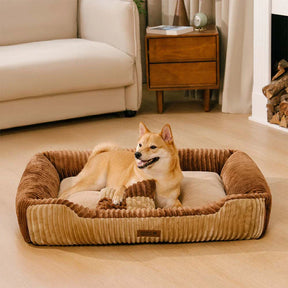 Lit pour chien en flanelle à blocs de couleur vintage avec coussin amovible – CozyRest