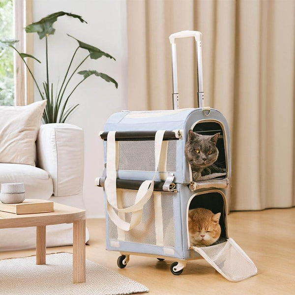 Sac de transport pour animaux à roulettes double couche spacieux pour plusieurs chats