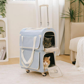 Sac de transport pour animaux à roulettes double couche spacieux pour plusieurs chats