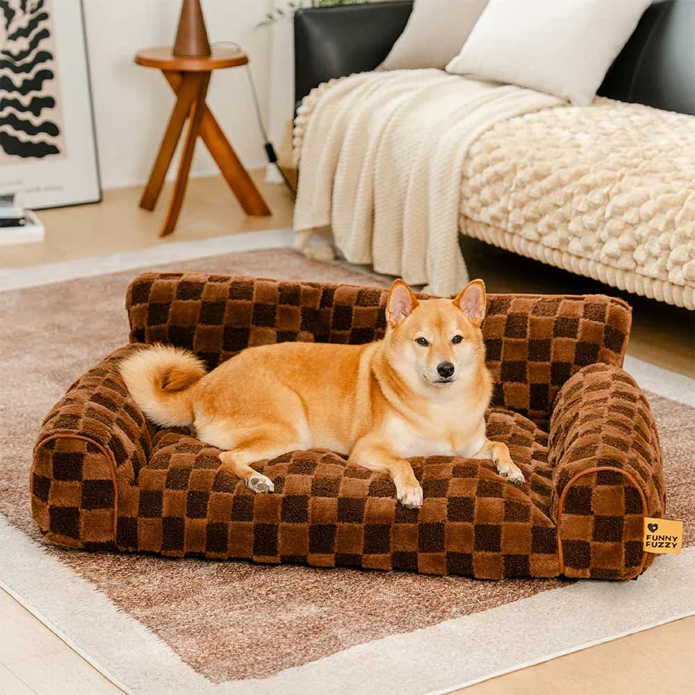 Lit orthopédique amovible en peluche à carreaux pour chien – CozyNest
